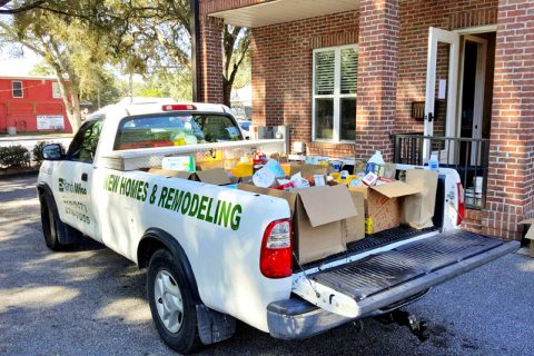 Randy Wise New homes truck delivering donations and supplies